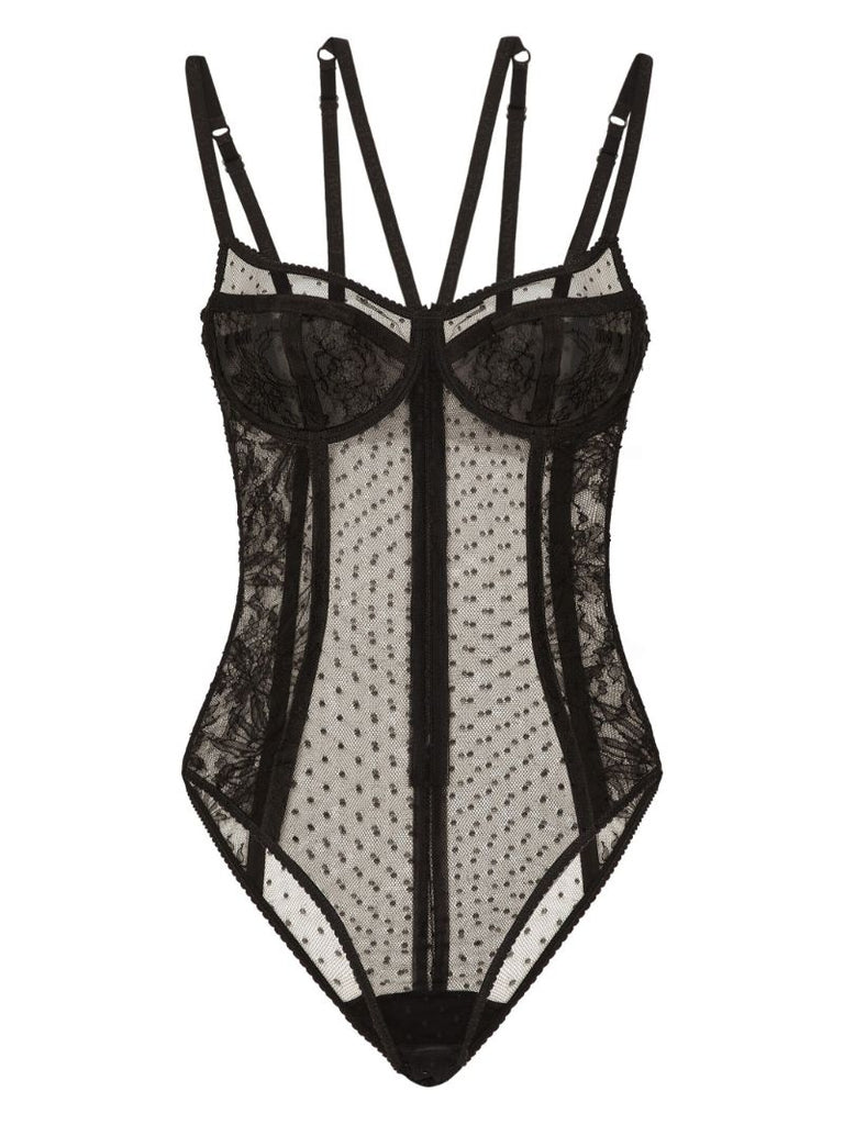 Black Panelled Lace Bodysuit