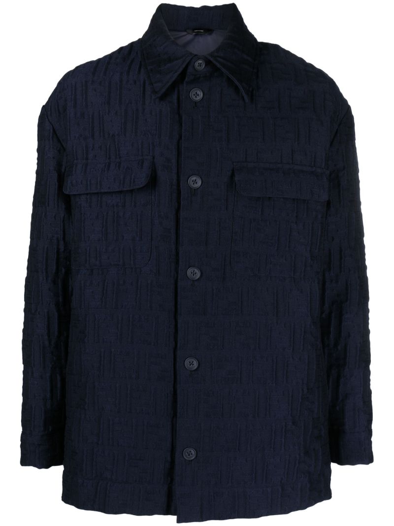 Blue Wool Ff-embossed Padded Shirt Jacket