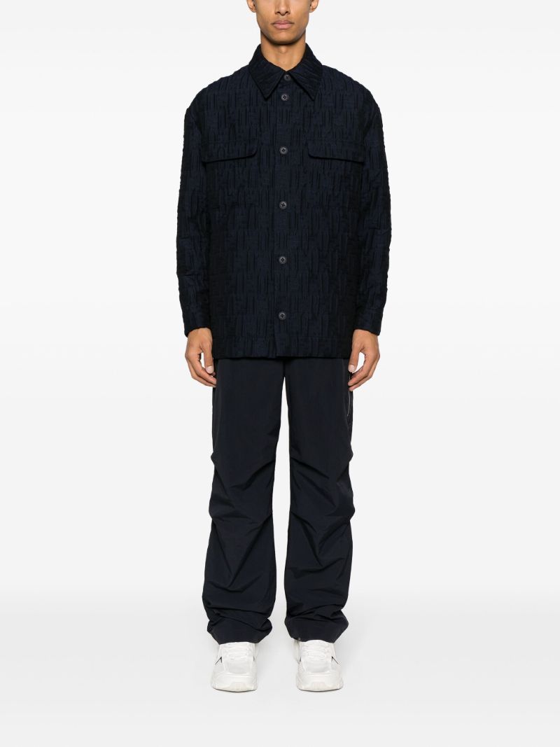 Blue Wool Ff-embossed Padded Shirt Jacket