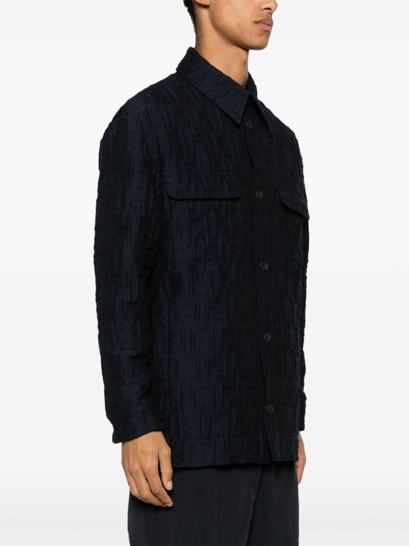 Blue Wool Ff-embossed Padded Shirt Jacket