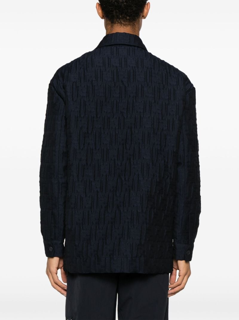 Blue Wool Ff-embossed Padded Shirt Jacket