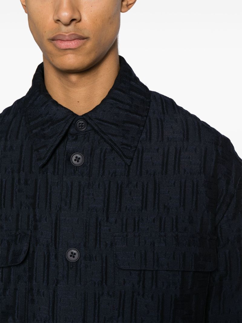 Blue Wool Ff-embossed Padded Shirt Jacket