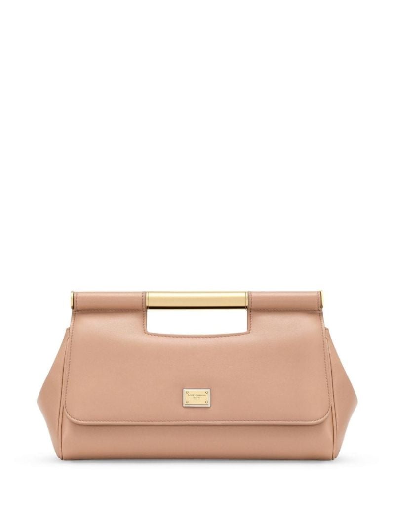 Neutral Sicily Leather Clutch Bag