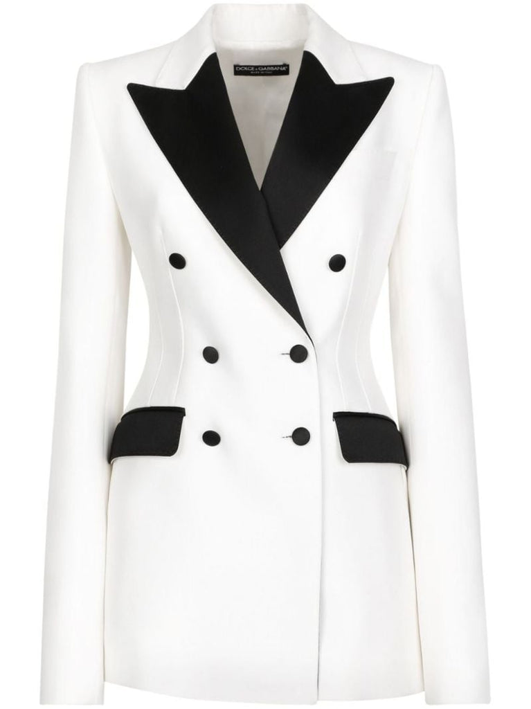 White Double Breasted Two-tone Blazer