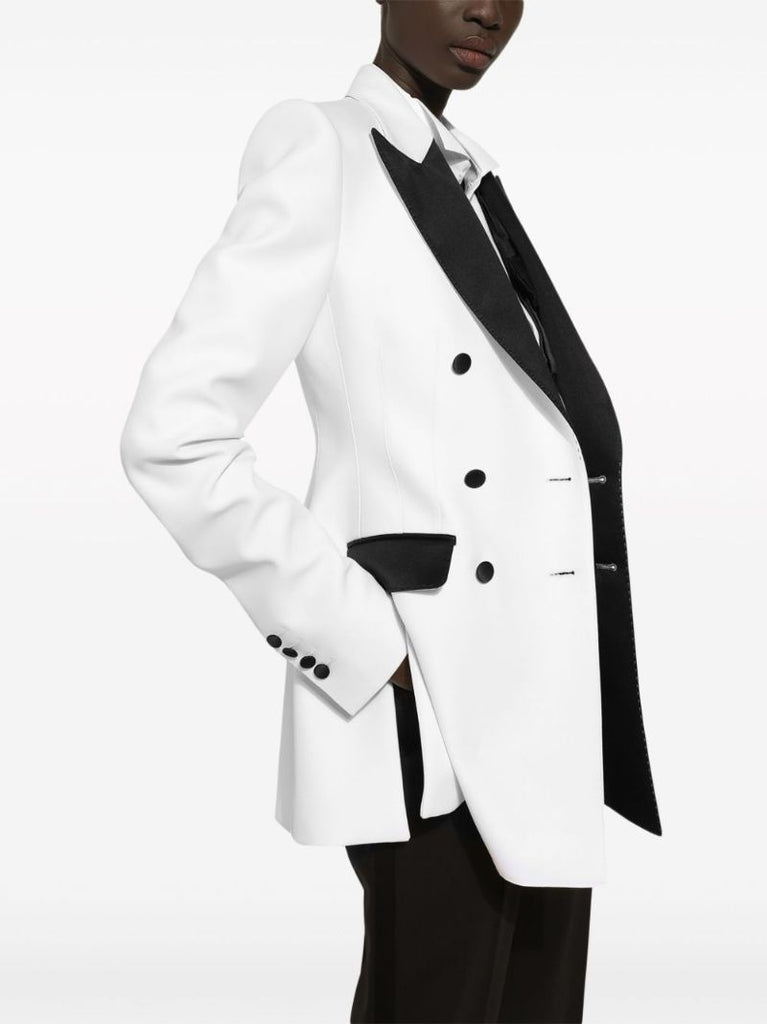 White Double Breasted Two-tone Blazer