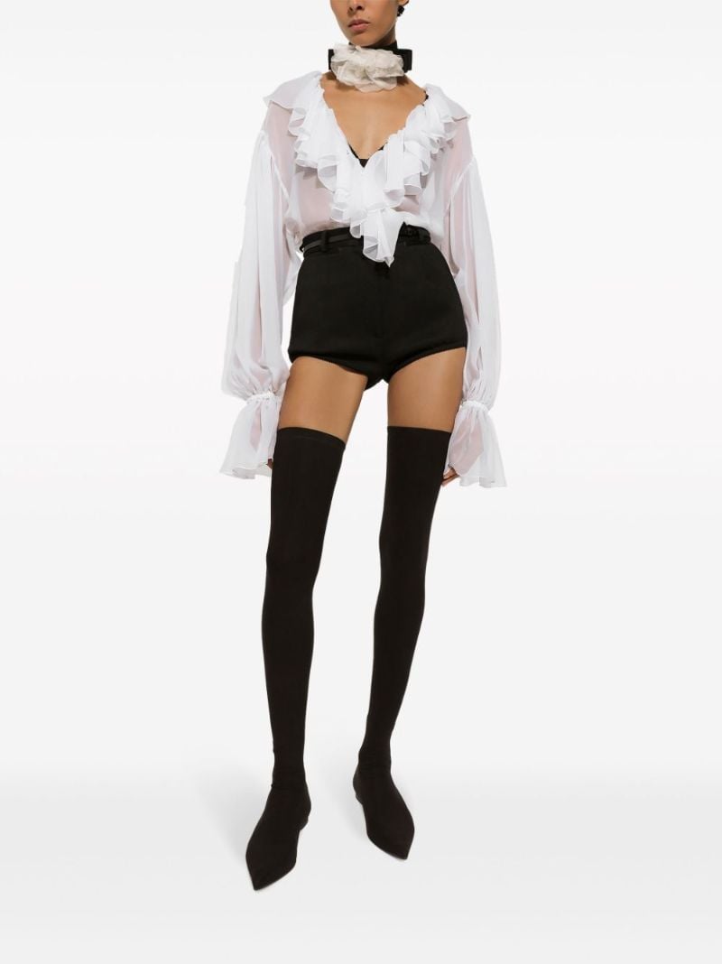 White Ruffled Silk Blouse