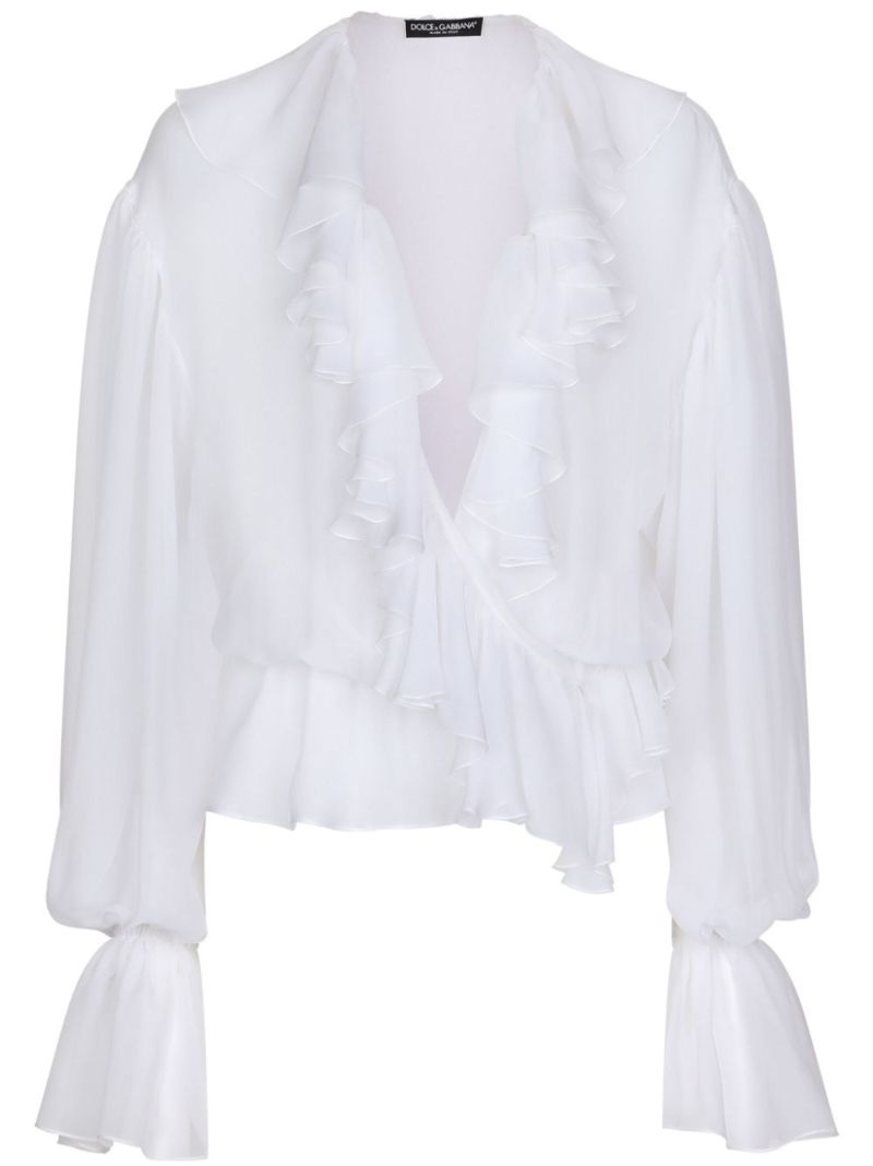White Ruffled Silk Blouse