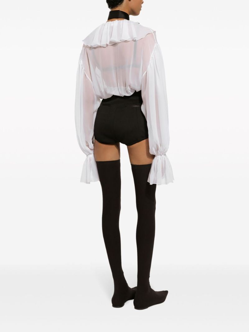 White Ruffled Silk Blouse