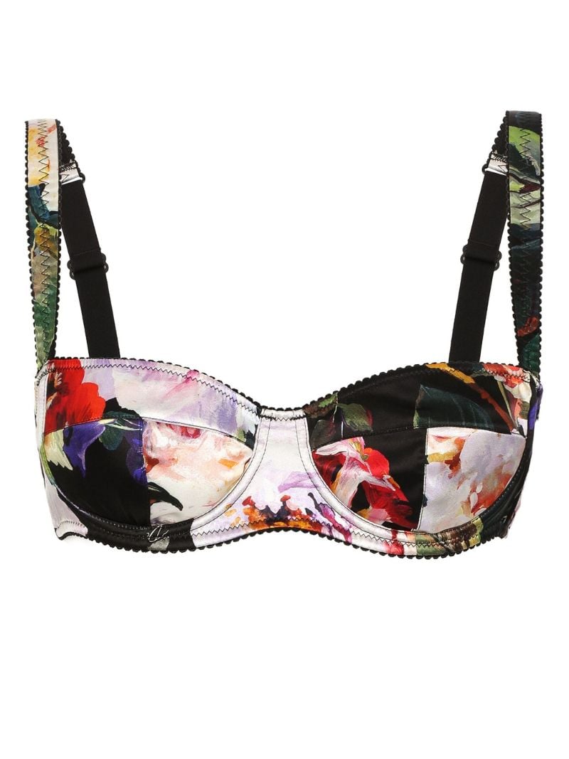 Black Floral Print Balconette Bra