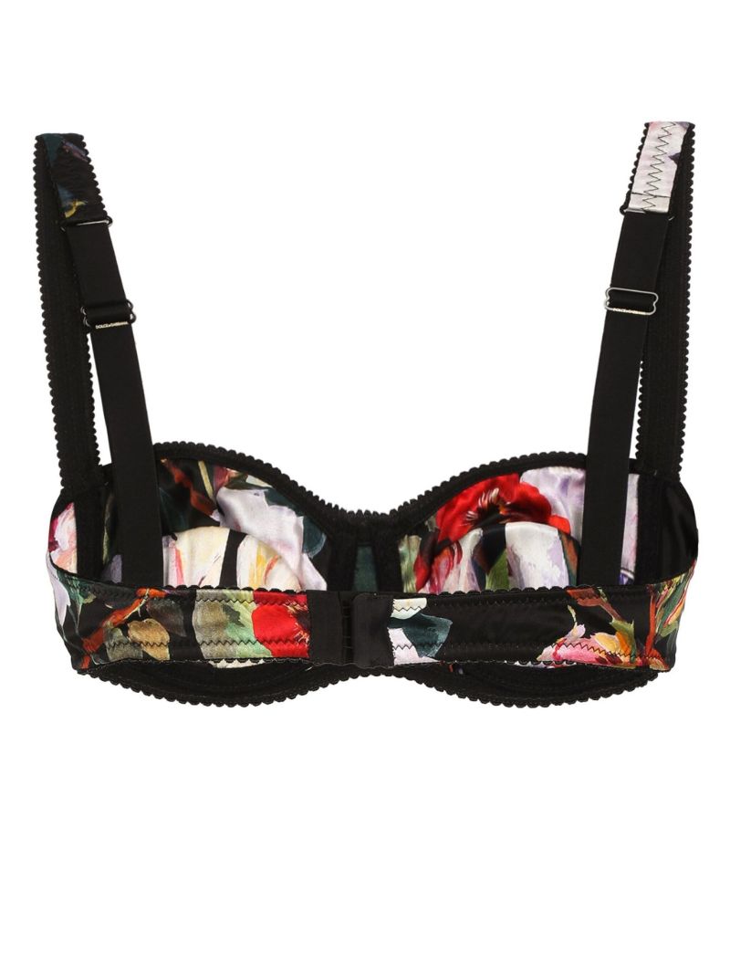 Black Floral Print Balconette Bra
