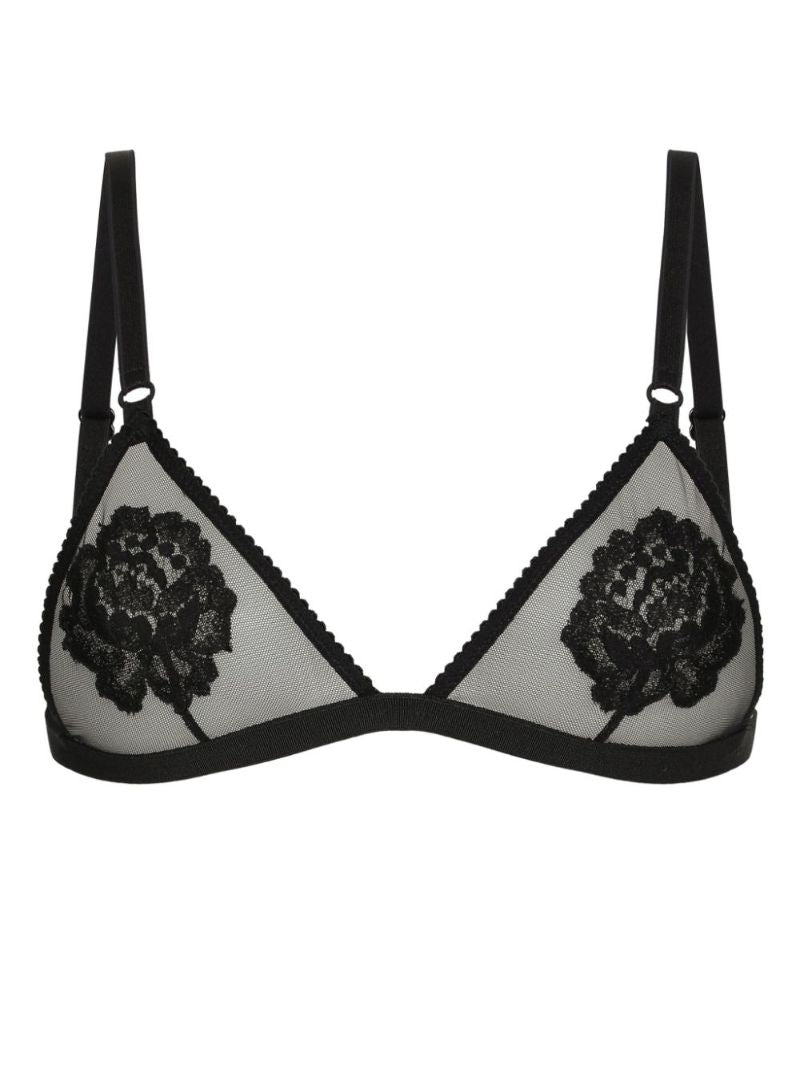 Black Floral-lace Semi-sheer Bra