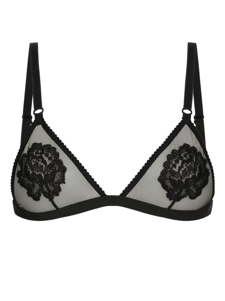 Black Floral-lace Semi-sheer Bra