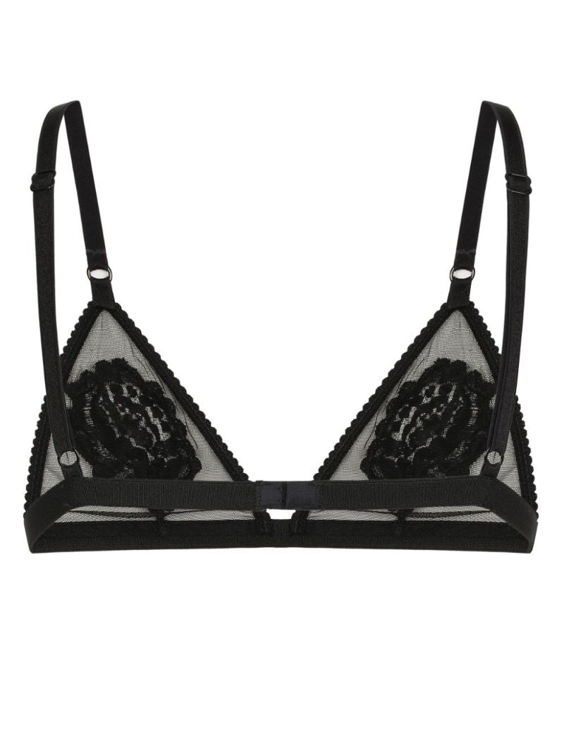 Black Floral-lace Semi-sheer Bra