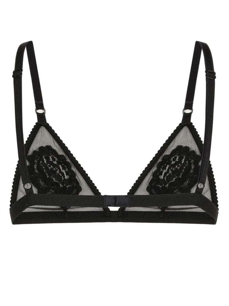 Black Floral-lace Semi-sheer Bra