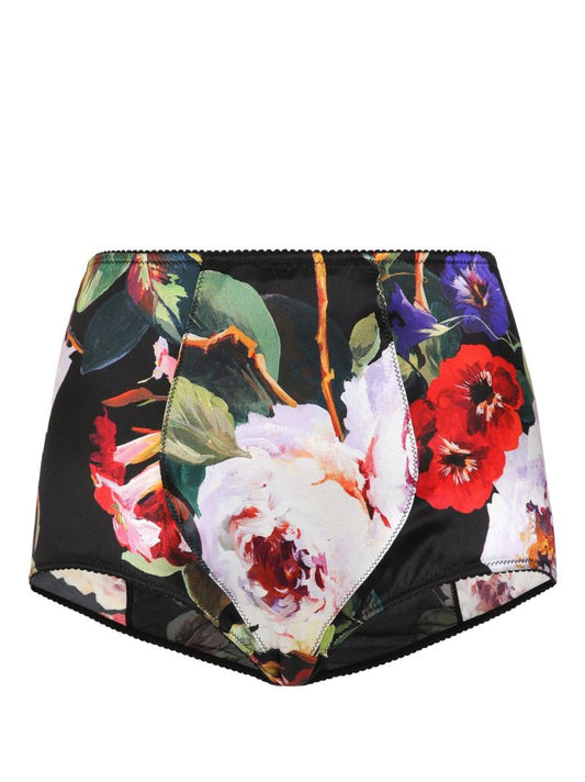 Black Floral Print High-waisted Briefs