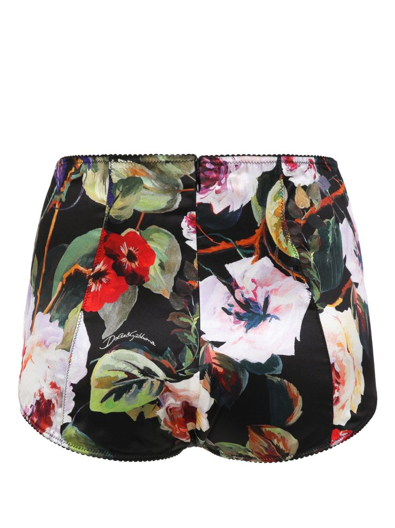 Black Floral Print High-waisted Briefs