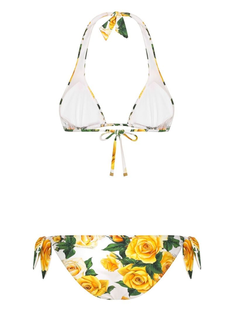 Yellow Rose-print Triangle Bikini