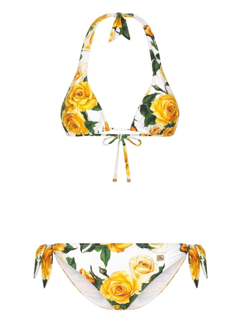 Yellow Rose-print Triangle Bikini