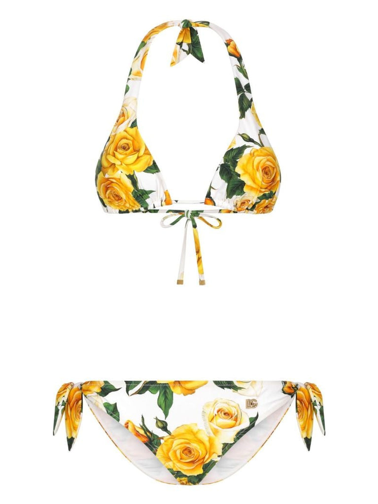 Yellow Rose-print Triangle Bikini