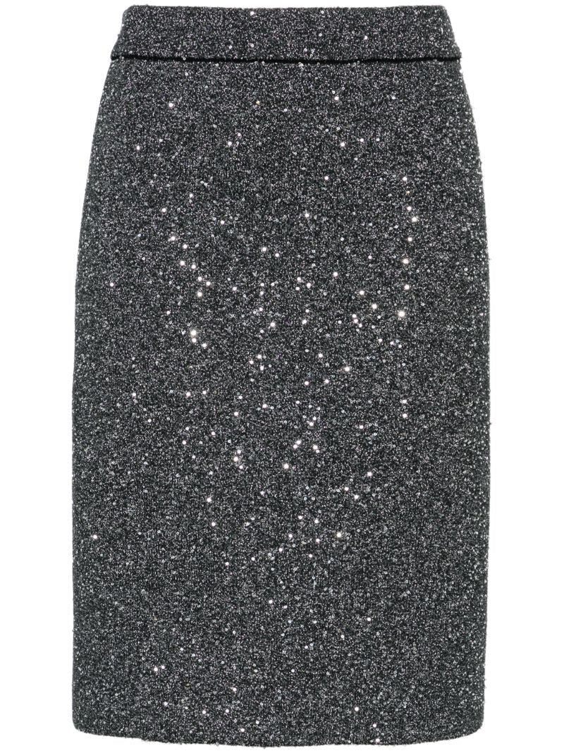 Black Sequin A-line Knit Skirt