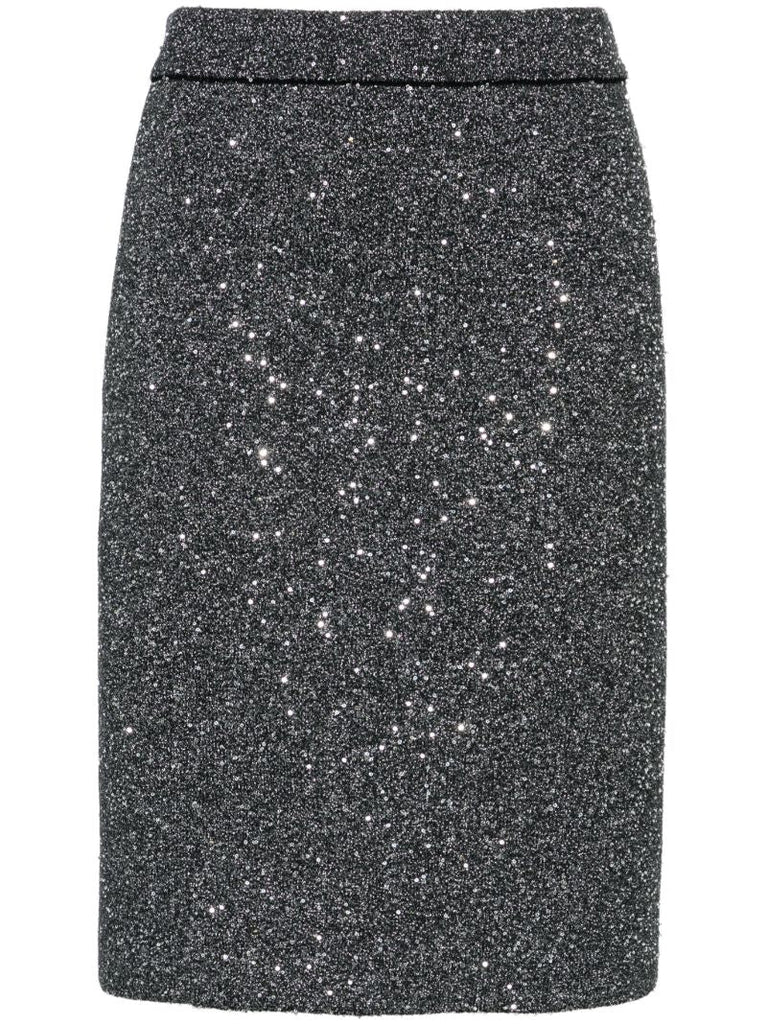 Black Sequin A-line Knit Skirt