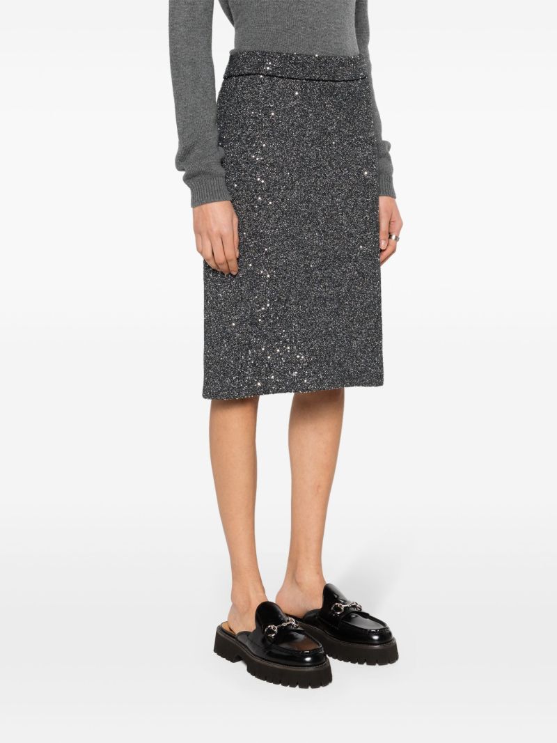 Black Sequin A-line Knit Skirt