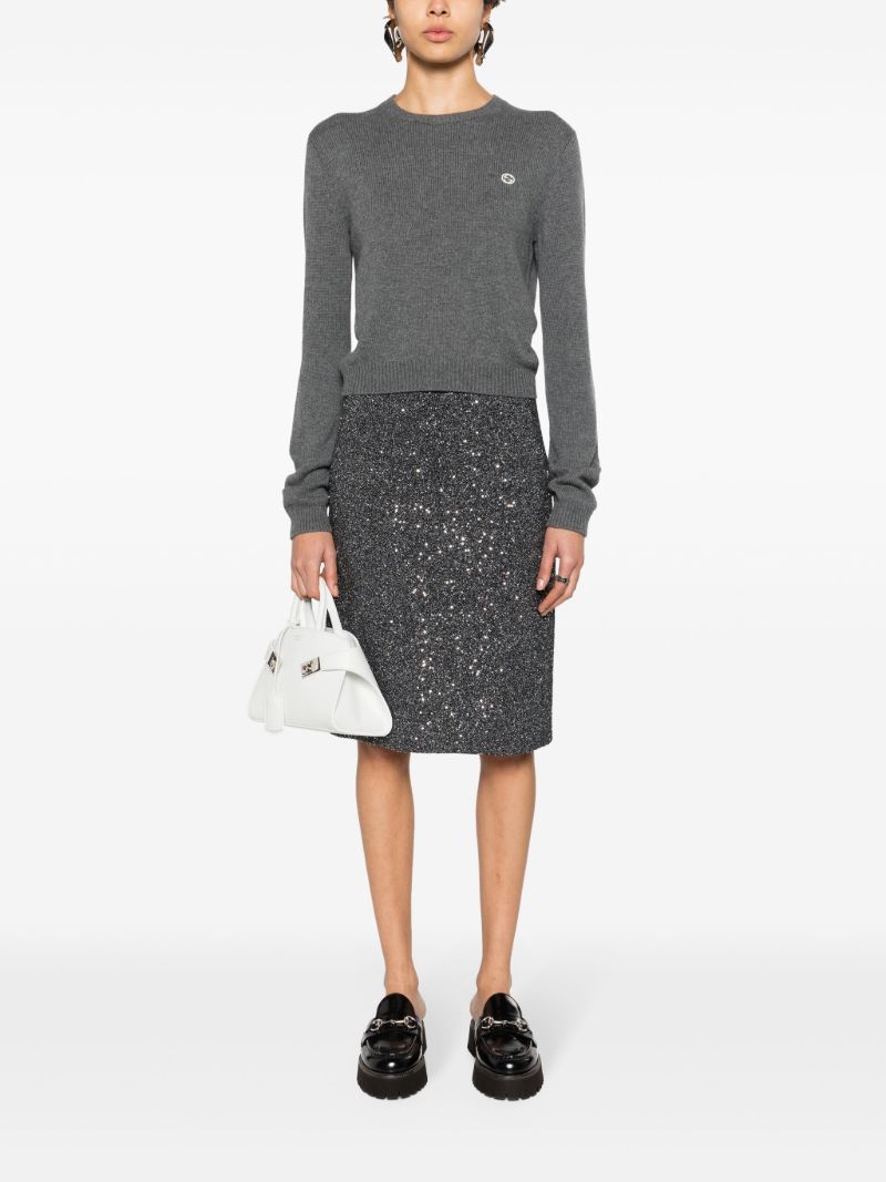 Black Sequin A-line Knit Skirt