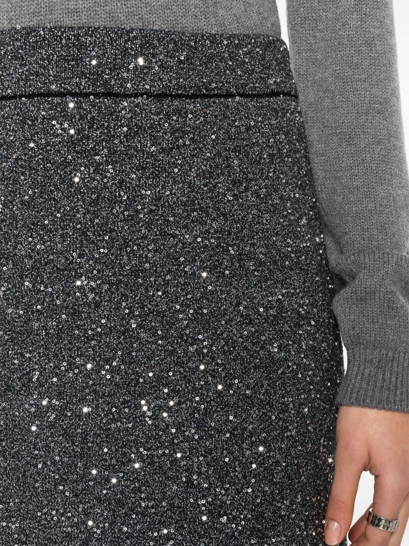 Black Sequin A-line Knit Skirt