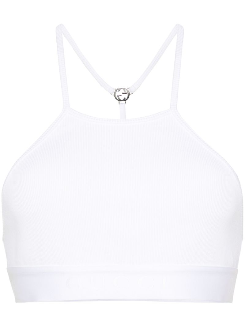 White Interlocking G Ribbed Crop Top