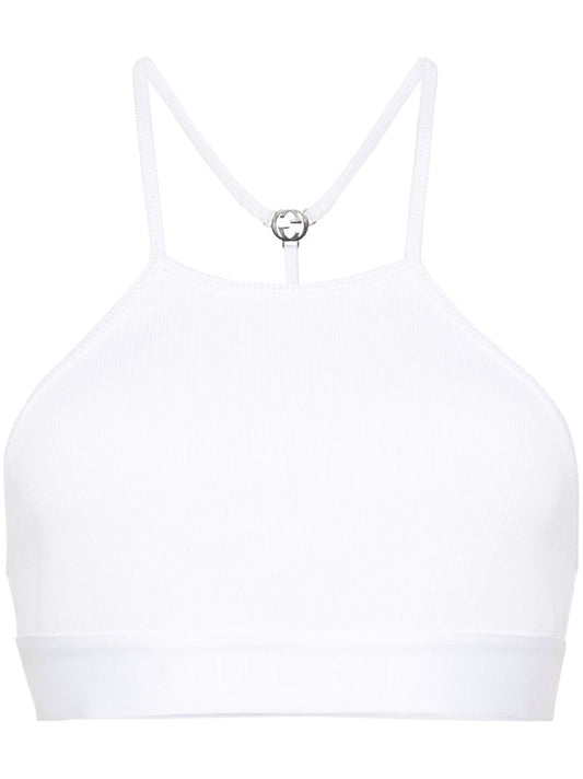 White Interlocking G Ribbed Crop Top