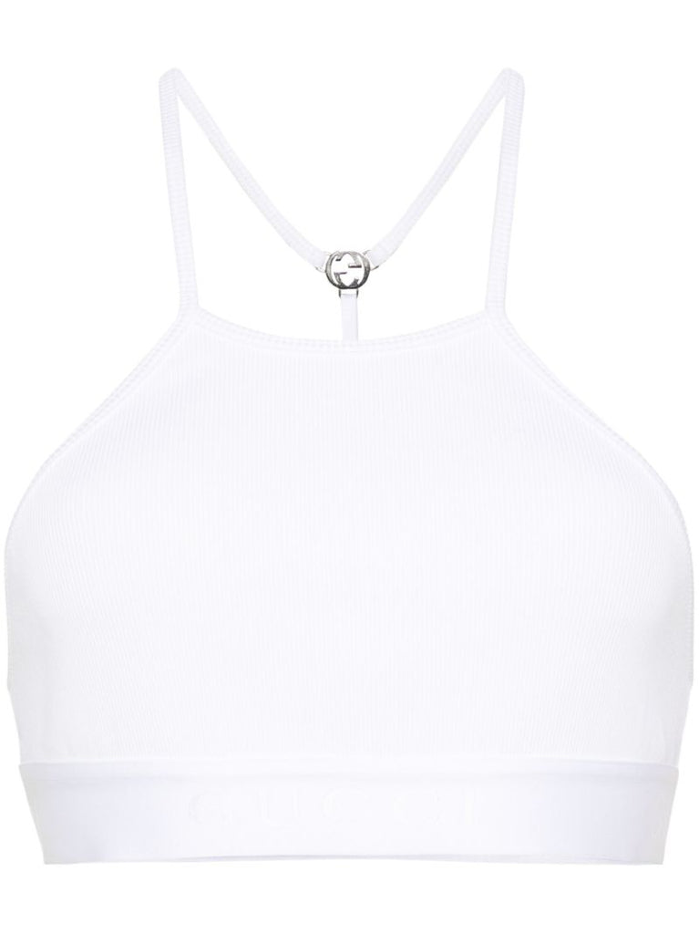 White Interlocking G Ribbed Crop Top