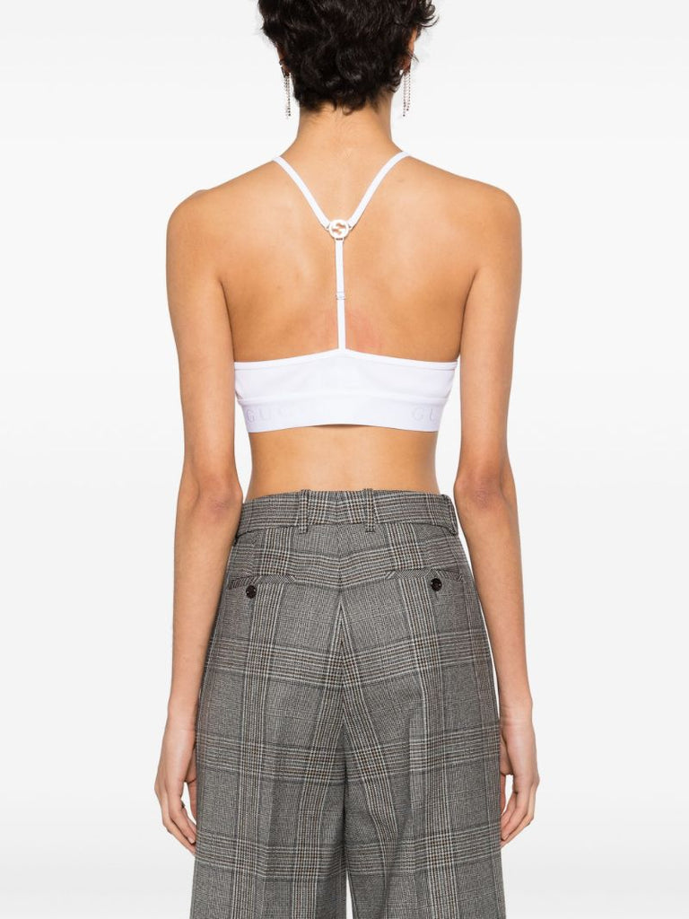 White Interlocking G Ribbed Crop Top