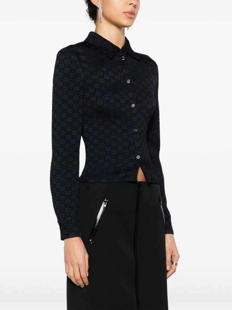 Black Jacquard Crinkled Shirt