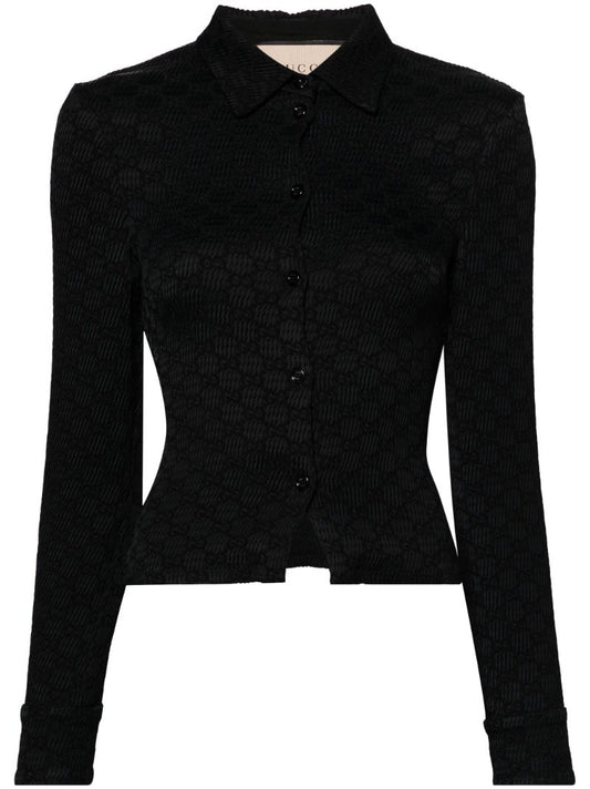 Black Jacquard Crinkled Shirt