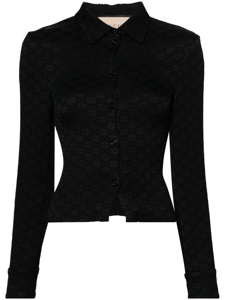 Black Jacquard Crinkled Shirt
