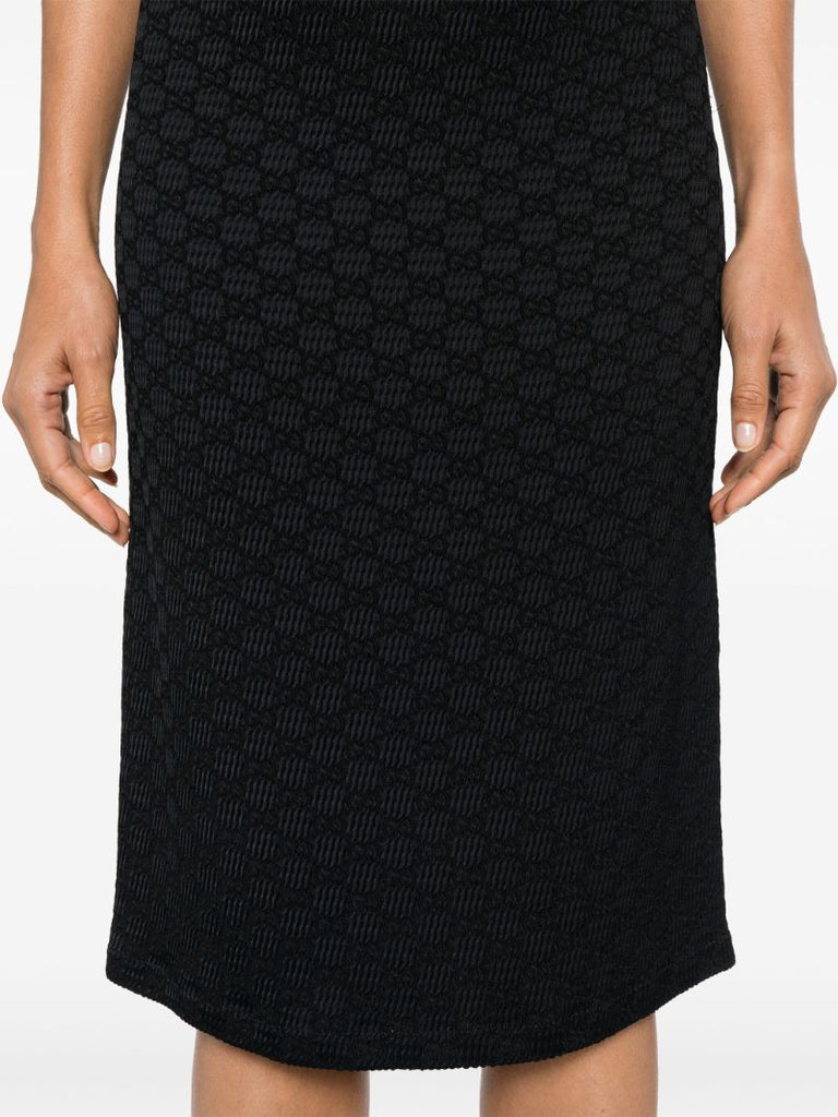 Black Gg Crinkle Midi Skirt