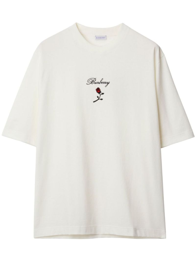 White Rose Flocked Cotton T-shirt