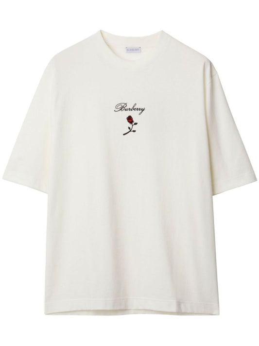 White Rose Flocked Cotton T-shirt