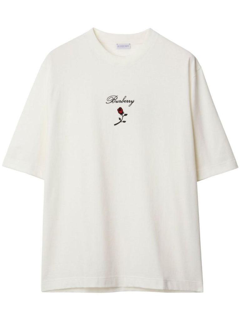 White Rose Flocked Cotton T-shirt