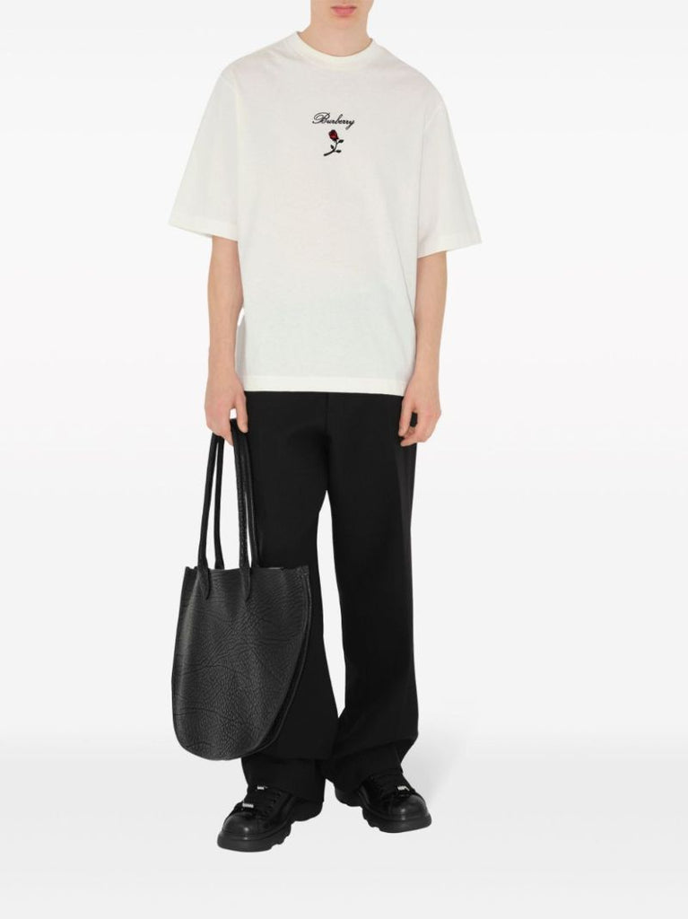 White Rose Flocked Cotton T-shirt