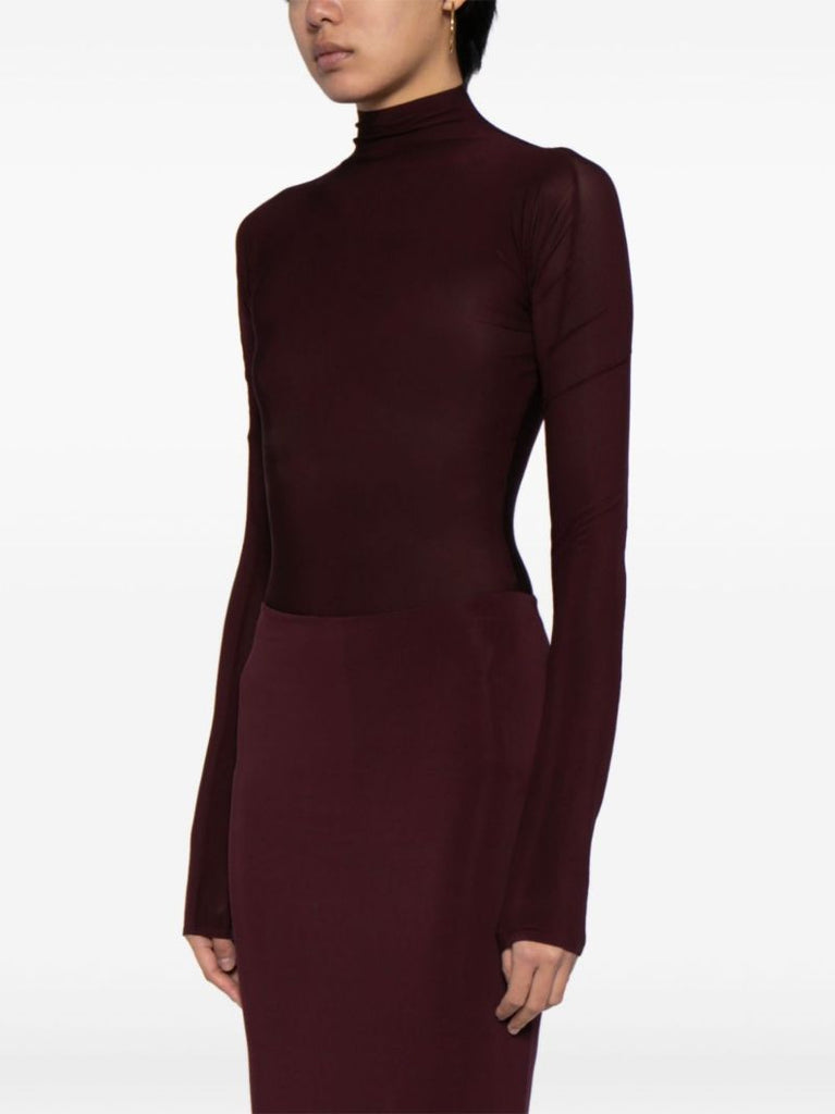 Red Mock-neck Long-sleeve Bodysuit