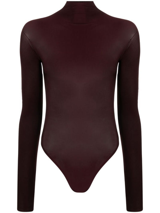 Red Mock-neck Long-sleeve Bodysuit