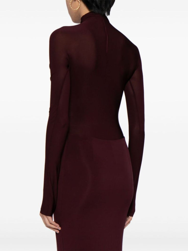 Red Mock-neck Long-sleeve Bodysuit