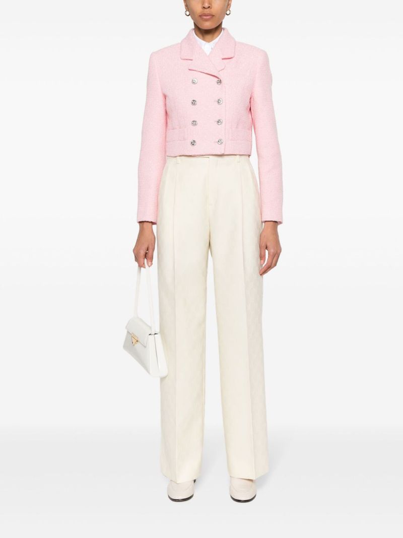 Pink Cropped Sequinned Tweed Blazer