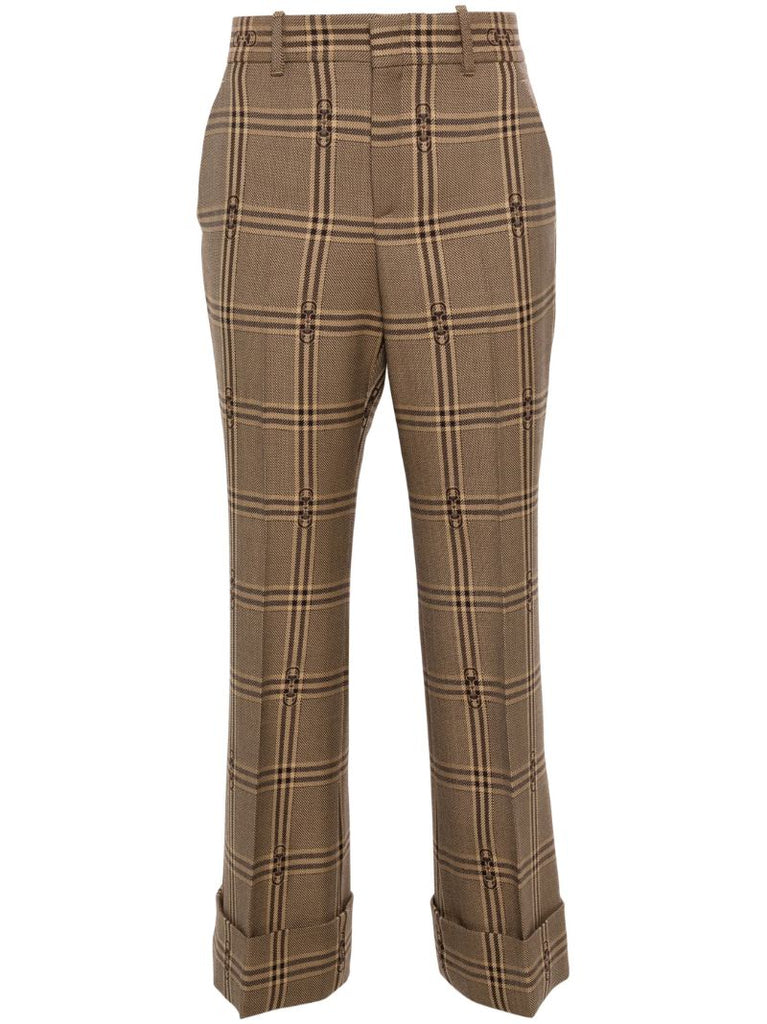Brown Horsebit-check Wool Trousers