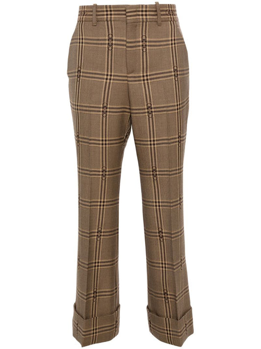 Brown Horsebit-check Wool Trousers
