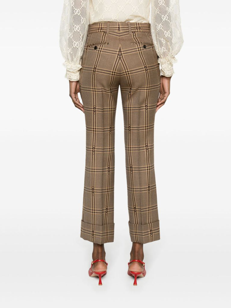 Brown Horsebit-check Wool Trousers