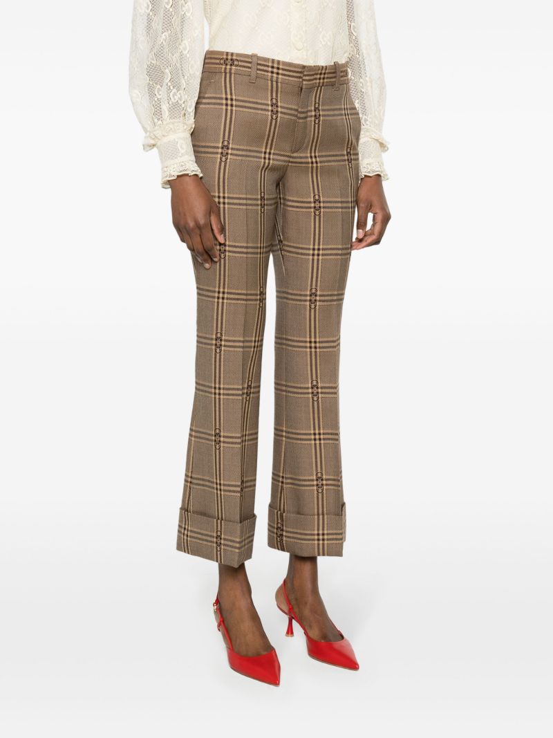 Brown Horsebit-check Wool Trousers