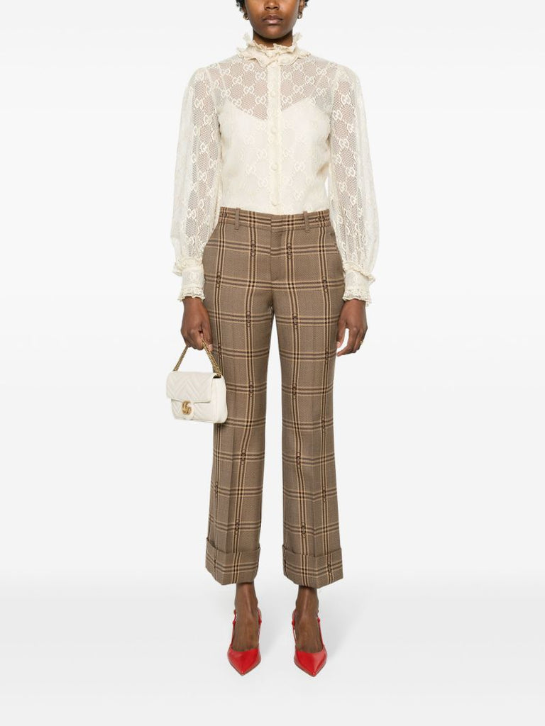 Brown Horsebit-check Wool Trousers