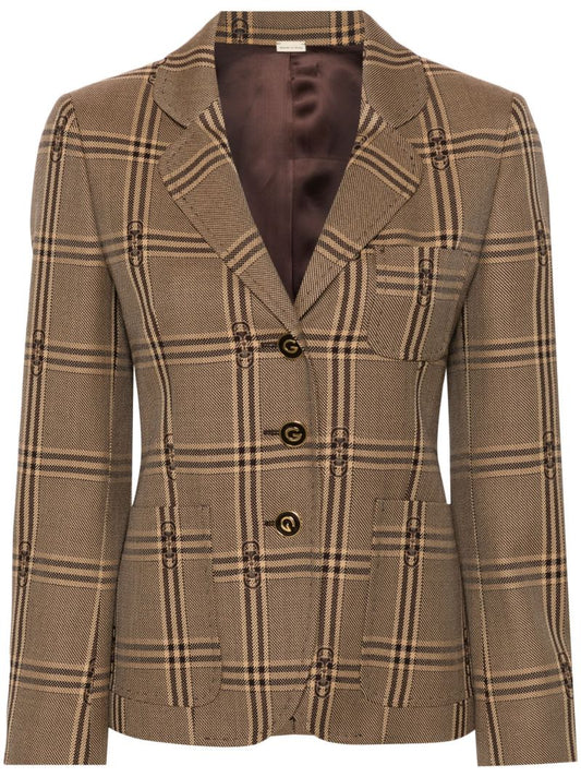 Brown Horsebit Checked Wool Blazer